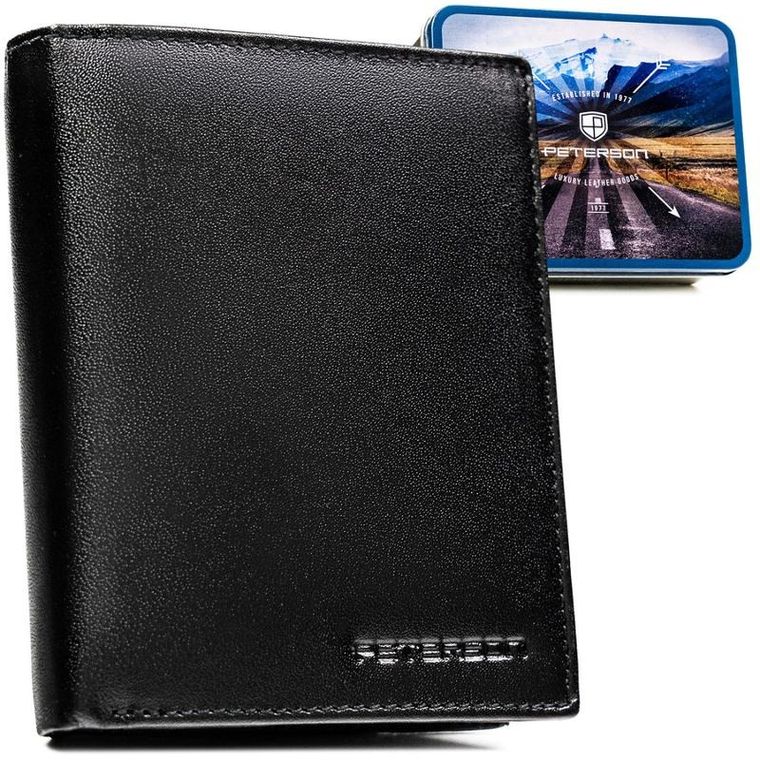 Portfel z brelokiem, czarny, skórzany, Peterson