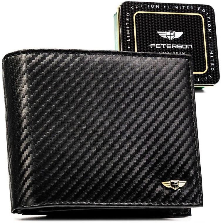 Portfel z brelokiem, czarny, skórzany, Peterson