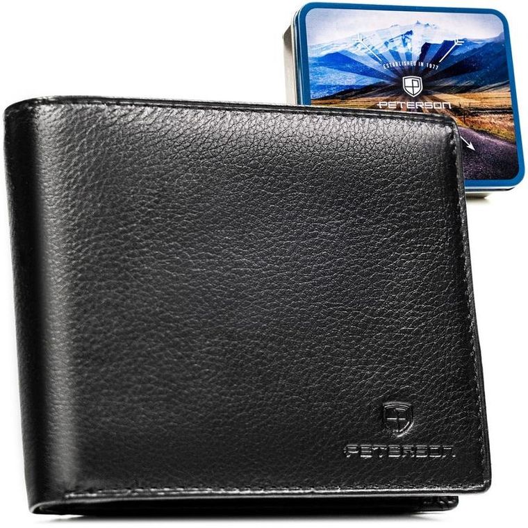 Portfel z brelokiem, czarny, skórzany, Peterson