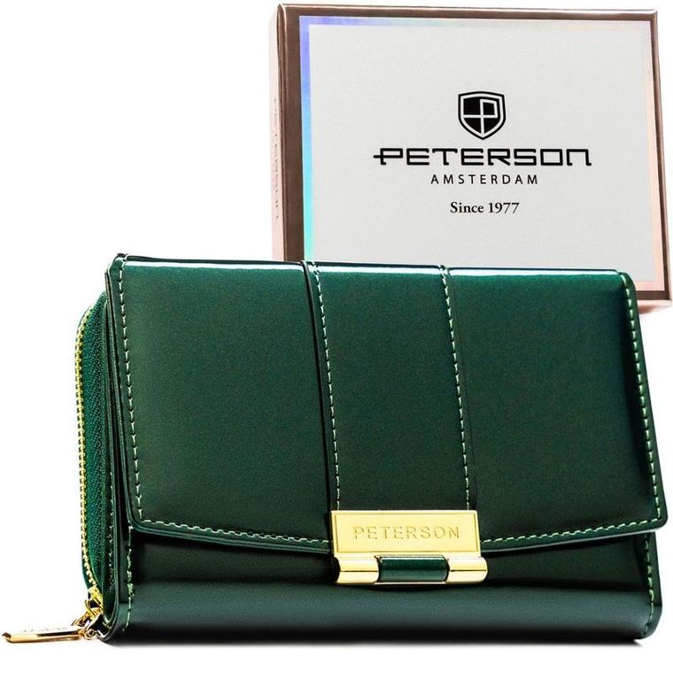 Portfel, zielony, skóra ekologiczna, Peterson