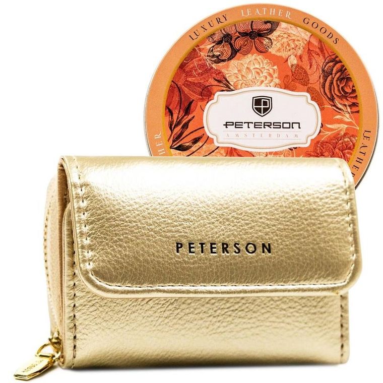 Portfel, złoty, skórzany, RFID, Peterson