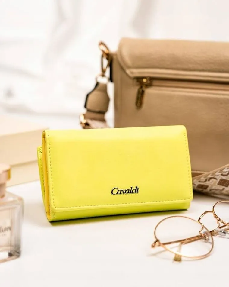 Portfel, żółty, skóra ekologiczna, Cavaldi