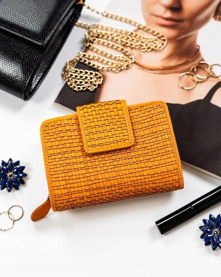 Portfel, żółty, skórzany, RFID, Rovicky