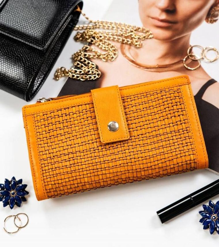 Portfel, żółty, skórzany, RFID, Rovicky