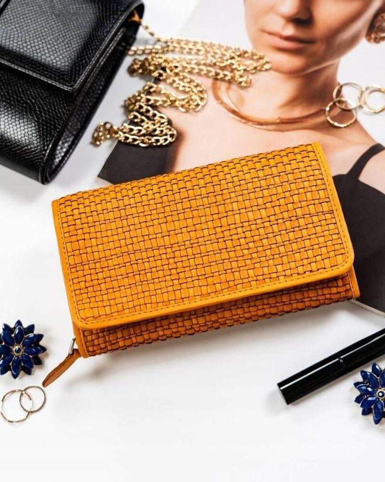 Portfel, żółty, skórzany, RFID, Rovicky