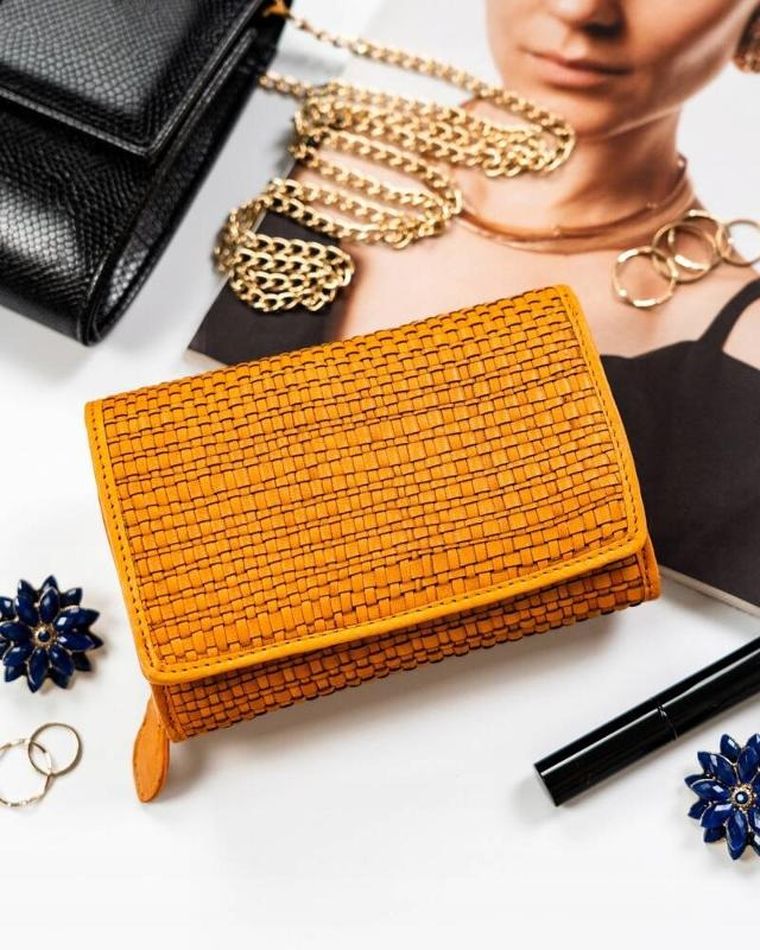 Portfel, żółty, skórzany, RFID, Rovicky