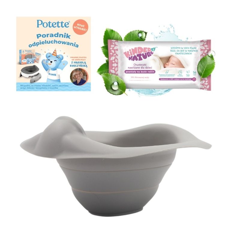 Potette Plus, wkład składany na nocnik, silikonowy, szary + opakowanie chusteczek, Kinder By Nature
