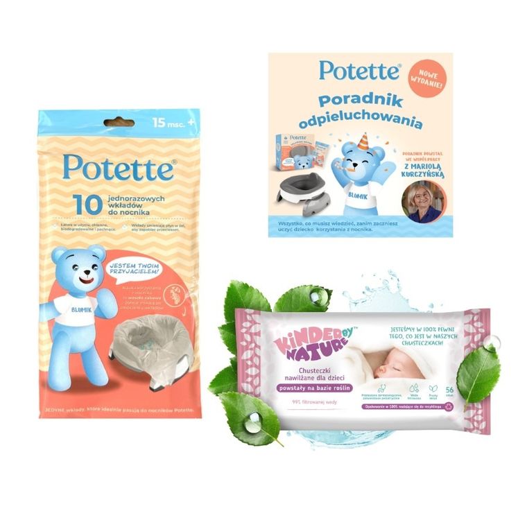 Potette Plus, wkłady jednorazowe do nocnika, 10 szt. + opakowanie chusteczek KBN