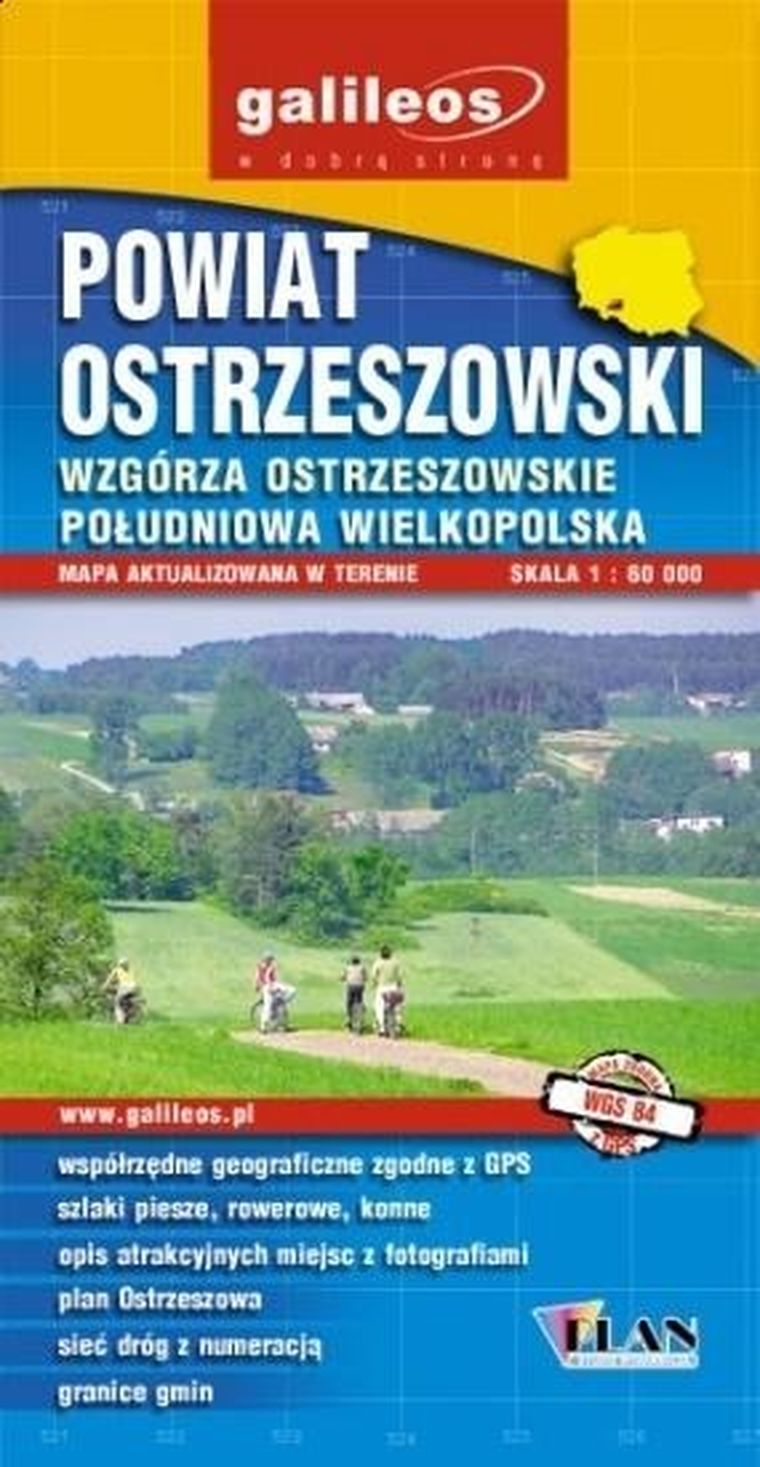 Powiat Ostrzeszowski. Wzgórza Ostrzeszowskie. Południowa Wielkopolska. Mapa 1:60 000