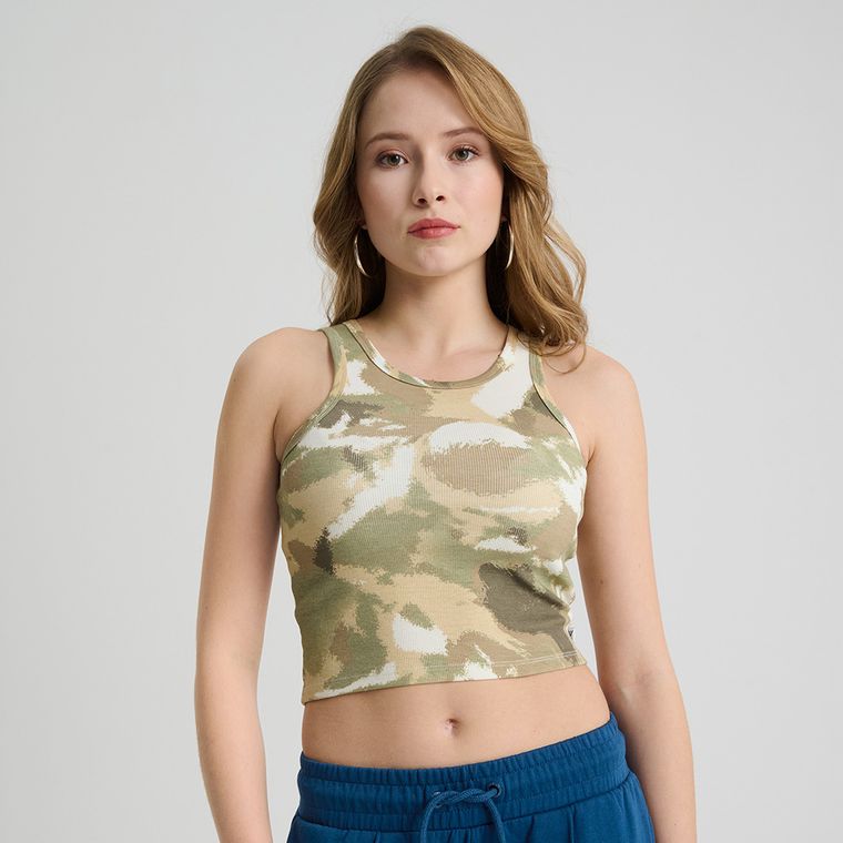 Prążkowany top khaki z domieszką modalu NOWEAR