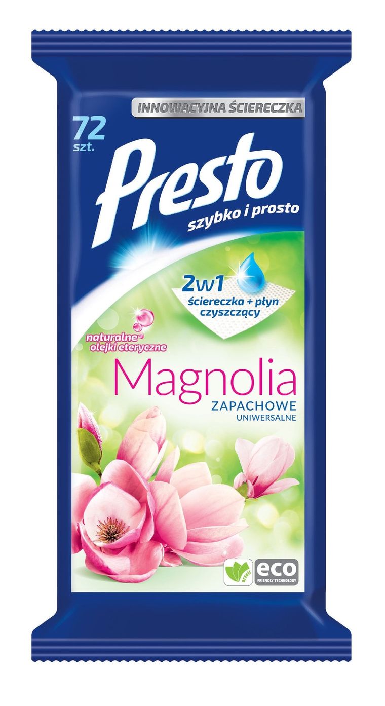 Presto, Magnolia, ściereczki czyszczące, 72 szt. + płyn 2w1, uniwersalne