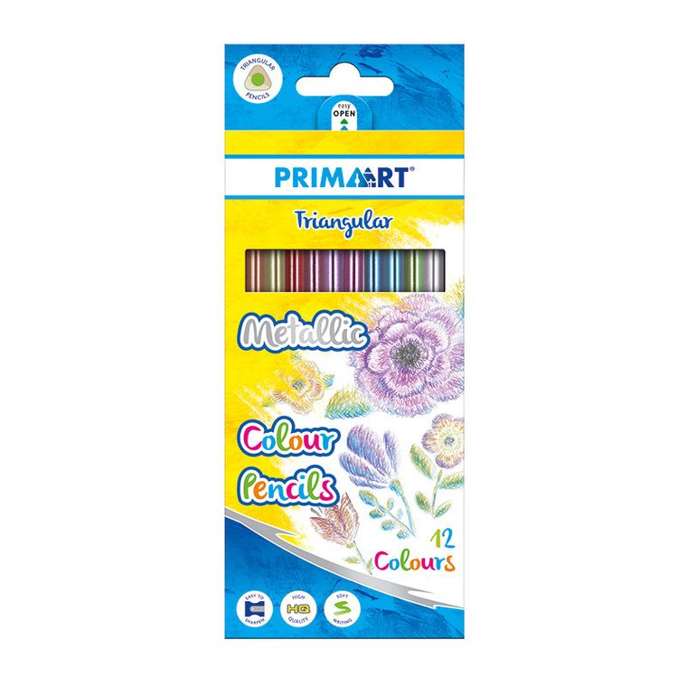 Prima Art, kredki ołówkowe trójkątne, metalizowane, 12 szt.