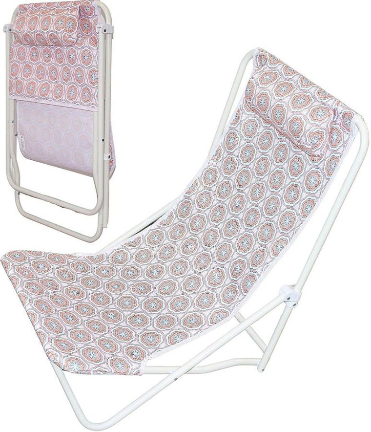 Probeach, leżak składany plażowy z zagłówkiem, niebiesko-pomarańczowy