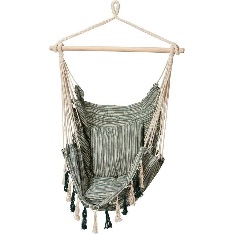 Progarden, wiszący fotel ogrodowy z 2 poduszkami, zielony, 100-130 cm