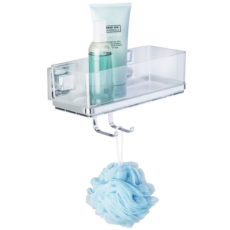 Prostokątna półka łazienkowa, Quadro, z haczykiem, Vacuum-Loc