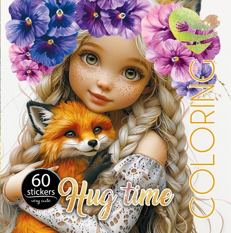 Przytulanie lisek. Kolorowanka z naklejkami