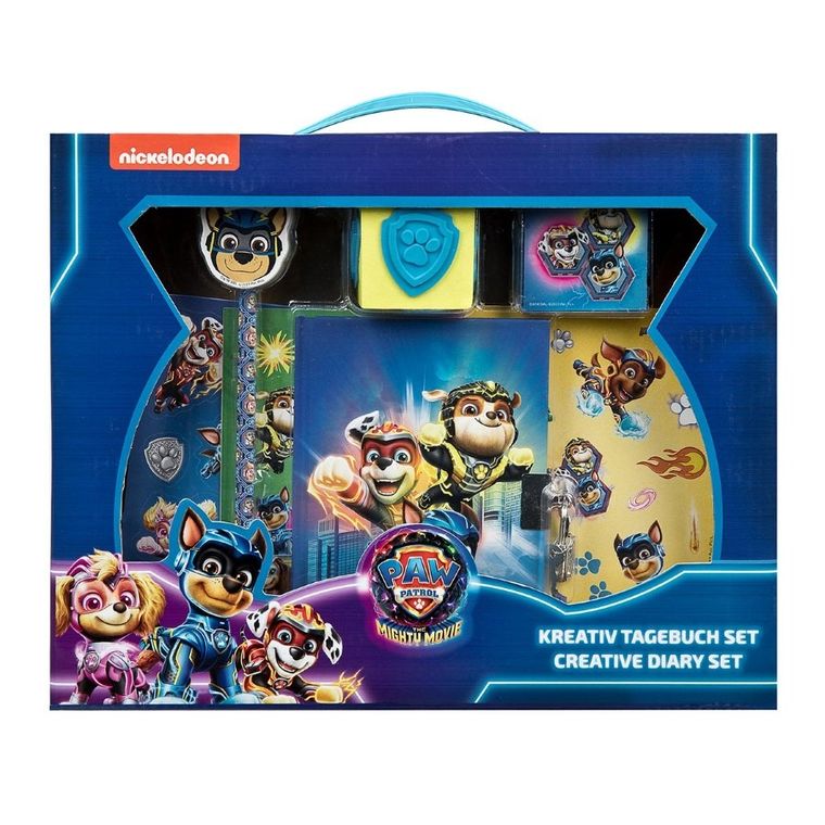 Psi Patrol, notes-pamiętnik z naklejkami, zestaw artystyczny ze stemplem i ołówkiem z gumką
