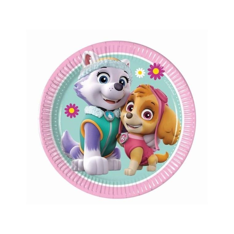 Psi Patrol, talerzyki urodzinowe, Skye i Everest, 19,5 cm, 8 szt.