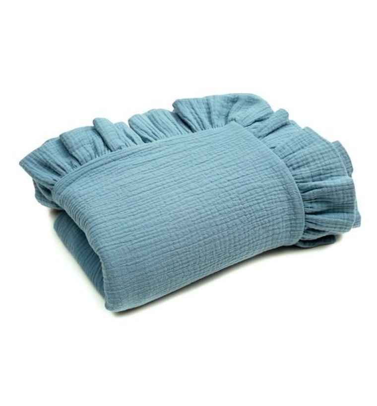 Pulp, Bamboo, kocyk muślinowy z falbankami, niebieski, 90-120 cm