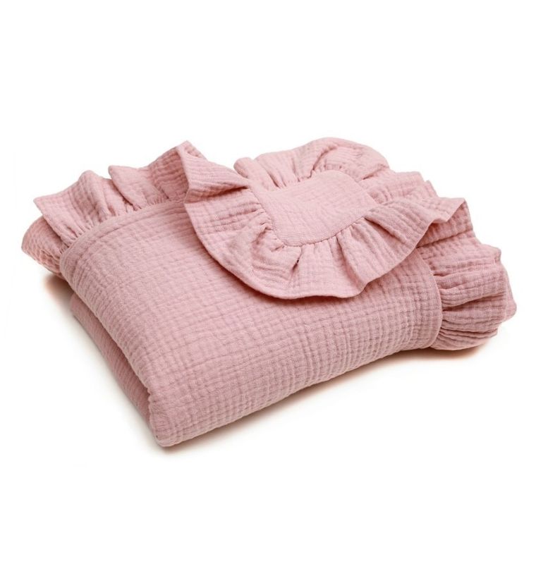 Pulp, Bamboo, kocyk muślinowy z falbankami, różowy, 90-120 cm