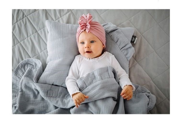 Pulp, Bamboo, kocyk muślinowy z falbankami, szary, 90-120 cm