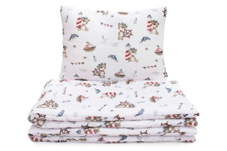 Pulp, Miś Marynarz, 2-częściowy komplet pościeli, muślinowy, 135-100 cm