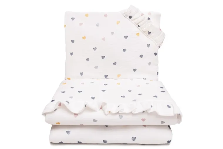 Pulp, Serduszka Kolorowe, 2-częściowy komplet pościeli muślinowej z wypełnieniem, 80-100 cm
