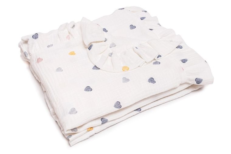 Pulp, Serduszka kolorowe, kocyk muślinowy z falbankami, 90-100 cm