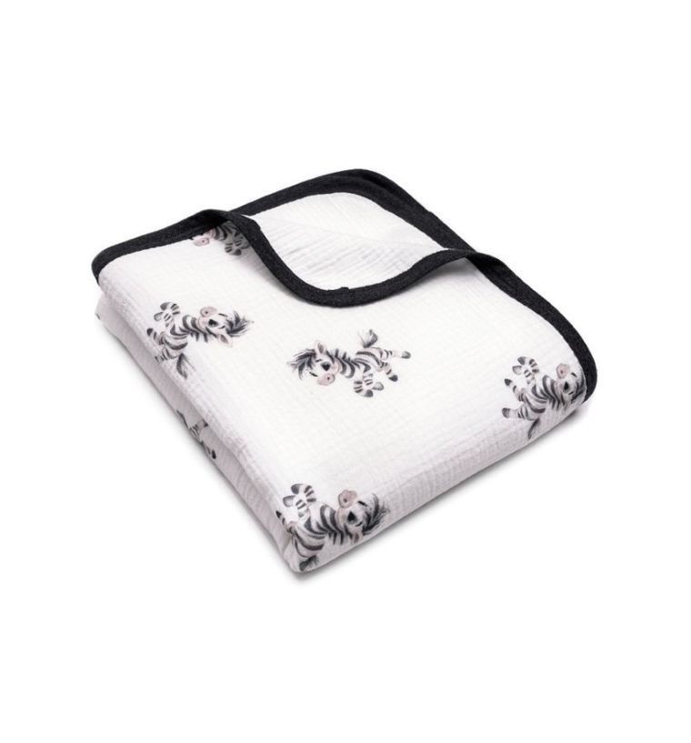 Pulp, Wesoła Zebra, kocyk muślinowy z lamówką, 100-120 cm