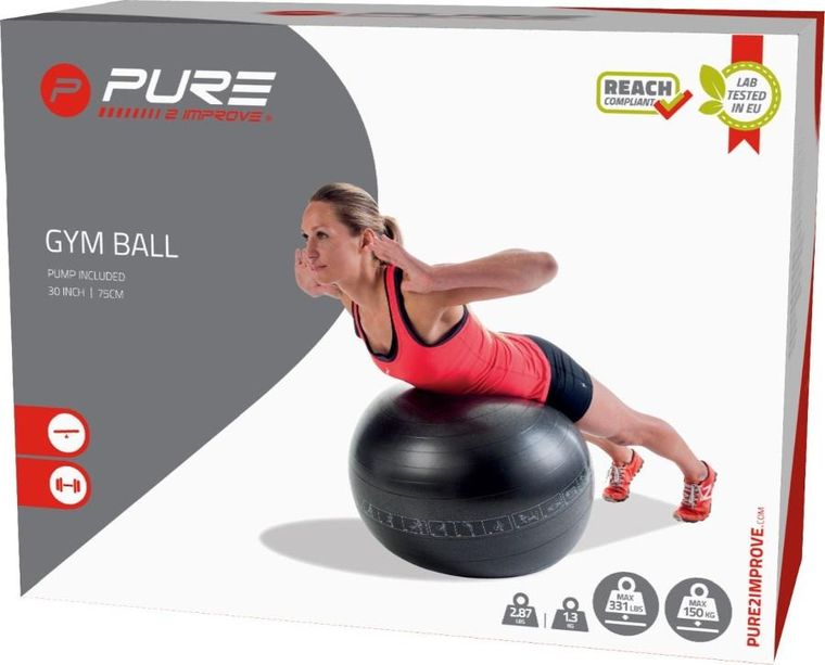 Pure 2 Improve, piłka do ćwiczeń fitness, czarna, 75 cm