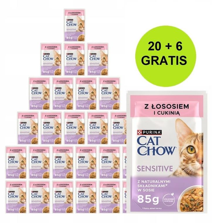 Purina, Cat Chow Sensitive, karma mokra dla kota, łosoś, cukinia, 26-85g