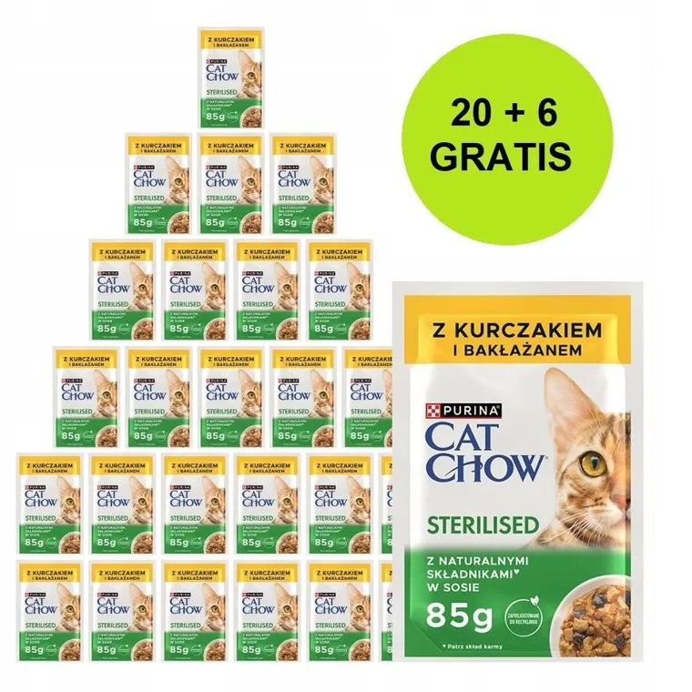 Purina, Cat Chow Sterilised, karma mokra dla kota, kurczak, bakłażan, 26-85g