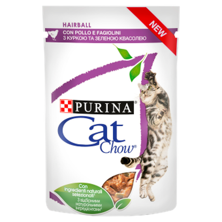 Purina, Cat Schow Hairball, karma odkłaczająca dla kota, kurczak zielona fasolka w sosie, 85g