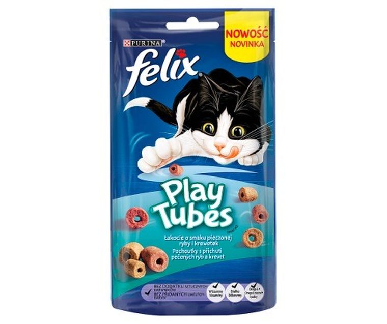 Purina, Felix, Playtubes, karma mokra dla kota, pieczona ryba, krewetki, 50 g