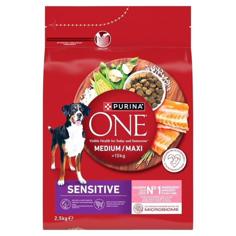 Purina, One, Adult, Sensitive Salmon&Rice, karma sucha dla psów ras średnich i dużych, 2,5 kg
