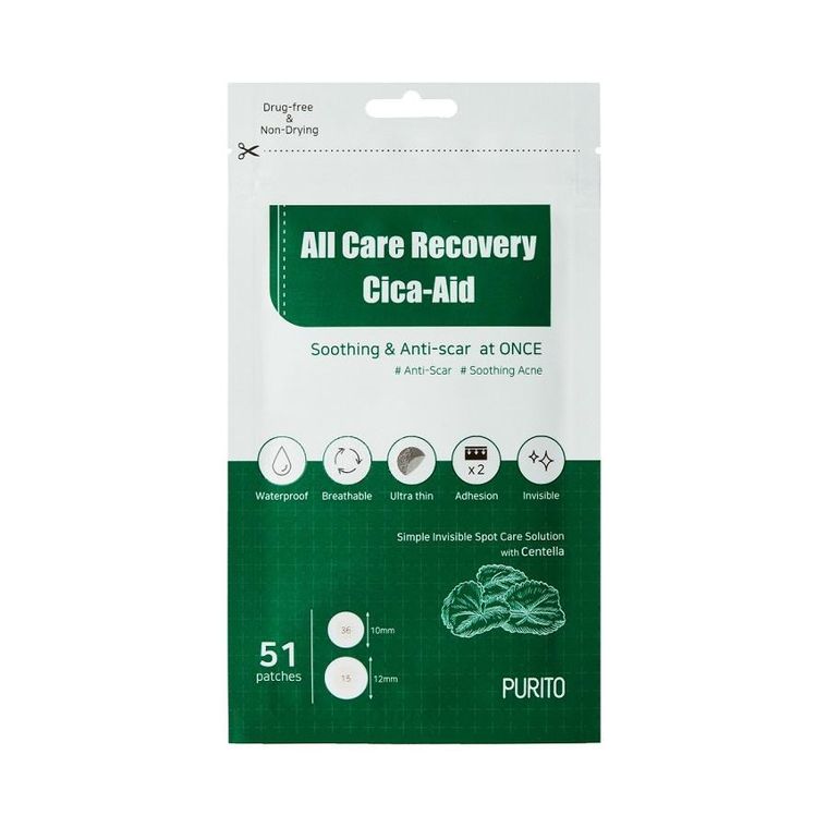 Purito, All Care Recovery Cica-Aid, plasterki na niedoskonałości, 51 szt.