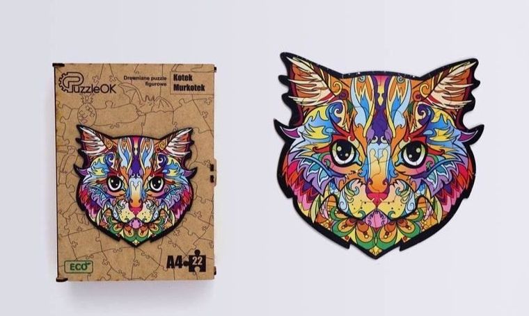 PuzzleOK, Kotek Murkotek, puzzle drewniane, eko, A4, 22 elementy