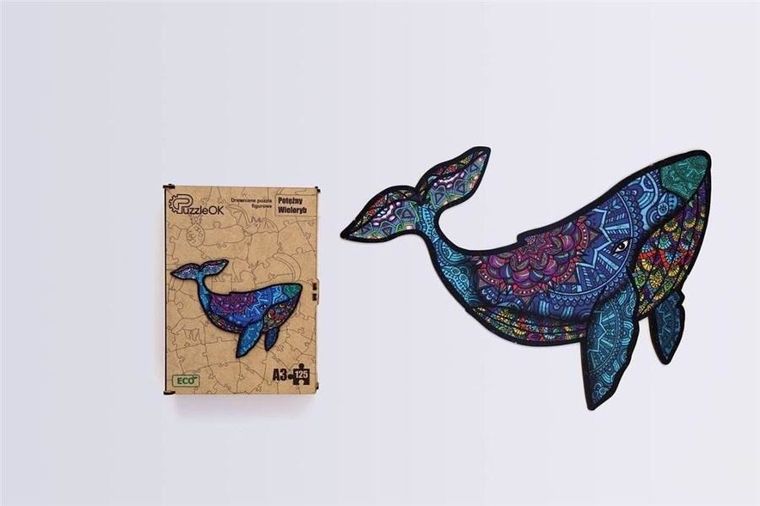 PuzzleOK, Potężny wieloryb, puzzle drewniane, eko, A3, 125 elementów