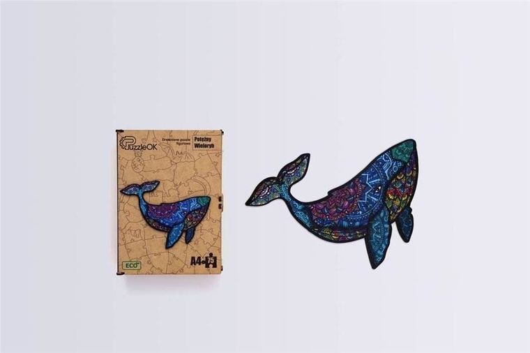 PuzzleOK, Potężny wieloryb, puzzle drewniane, eko, A4, 75 elementów