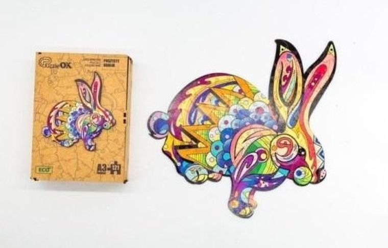 PuzzleOK, Puszysty królik, puzzle drewniane, eko A4, 60 elementów
