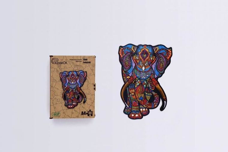 PuzzleOK, Słoń indyjski, puzzle drewniane, eko, A4, 68 elementów