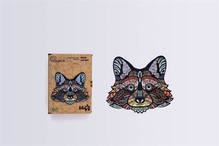 PuzzleOK, Wesoły szop pracz, puzzle drewniane, eko, A4, 80 elementów