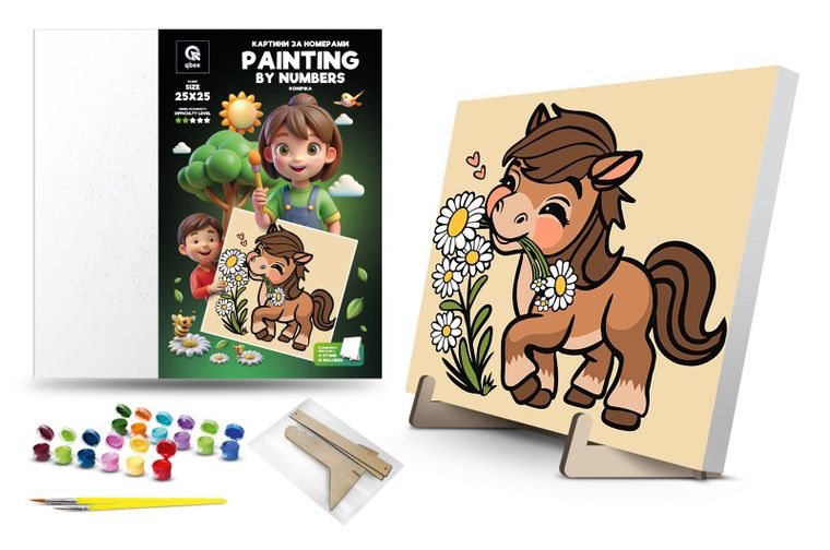 Qbee, malowanie po numerach, Konyachka, 25-25 cm