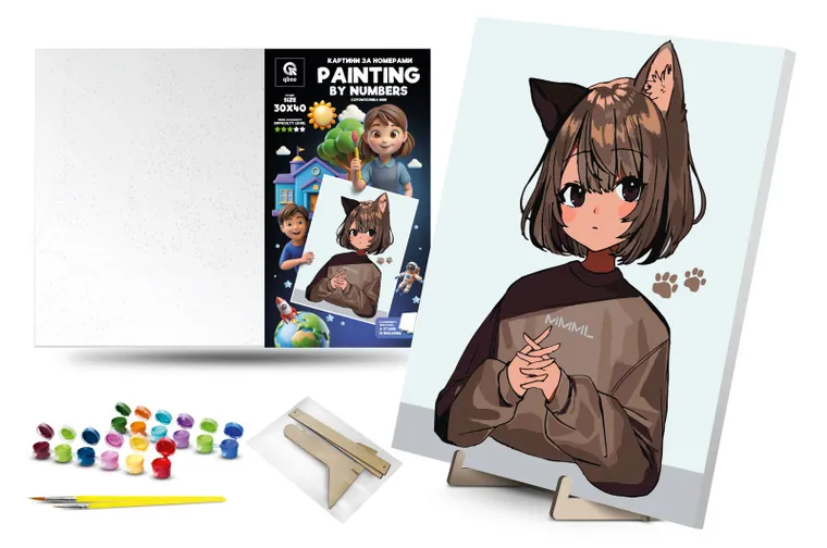 Qbee, malowanie po numerach, Shy Mimi, 30-40 cm