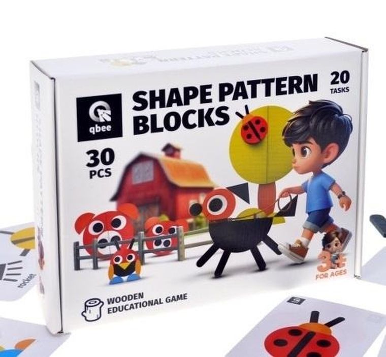 Qbee, mozaika drewniana kolorowa, 30 elementów