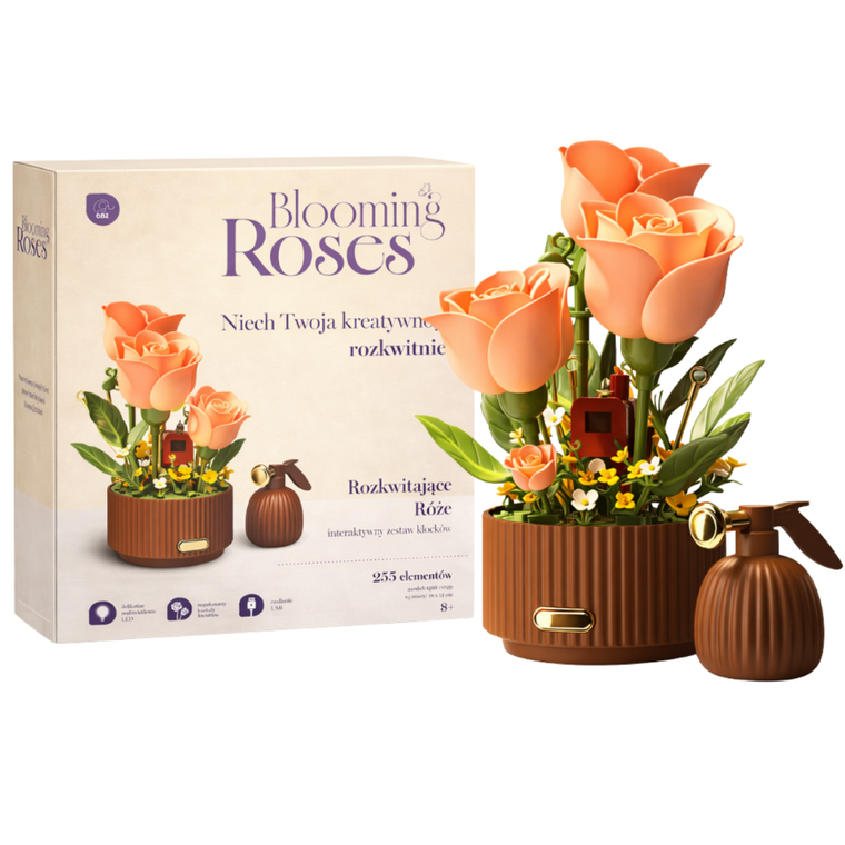 QBI, Blooming Roses, pudrowe róże, interaktywne klocki konstrukcyjne, 255 elementów