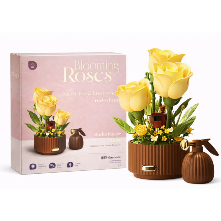 QBI, Blooming Roses, żółte róże, interaktywne klocki konstrukcyjne, 255 elementów