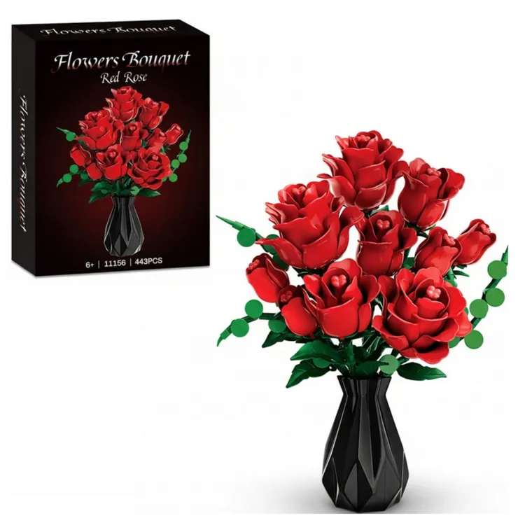 QBI, bukiet czerwonych róż, klocki konstrukcyjne, 443 elementy