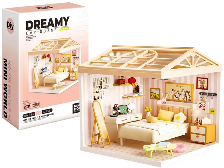 QBI, miniaturowy domek LED, sypialnia, puzzle 3D, 82 elementów