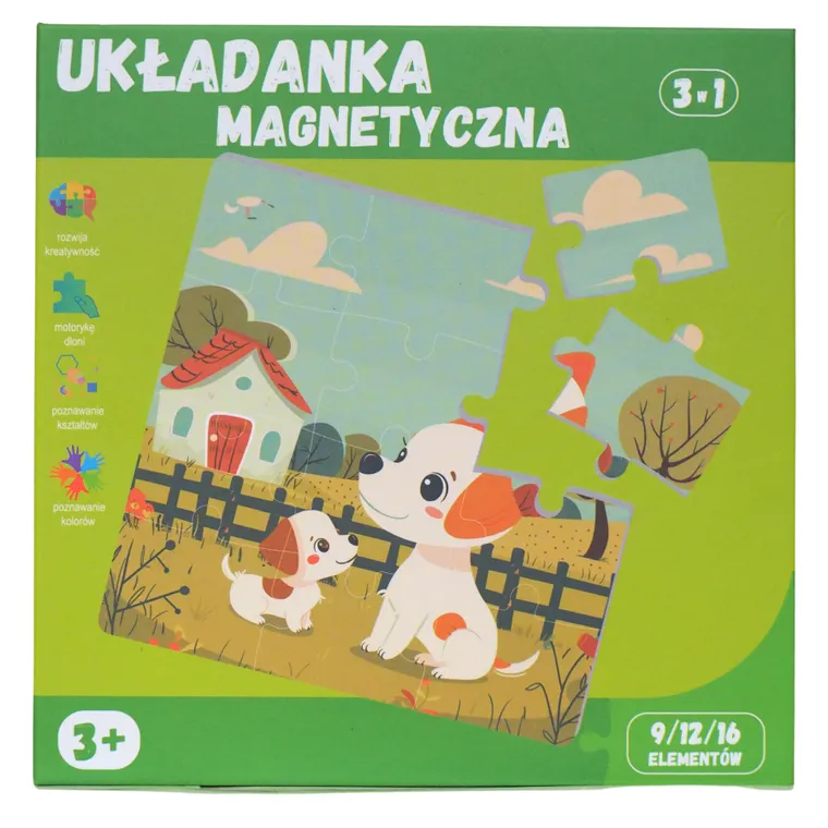 QBI, zwierzęta domowe, puzzle magnetyczne, 9+12+16 elementów